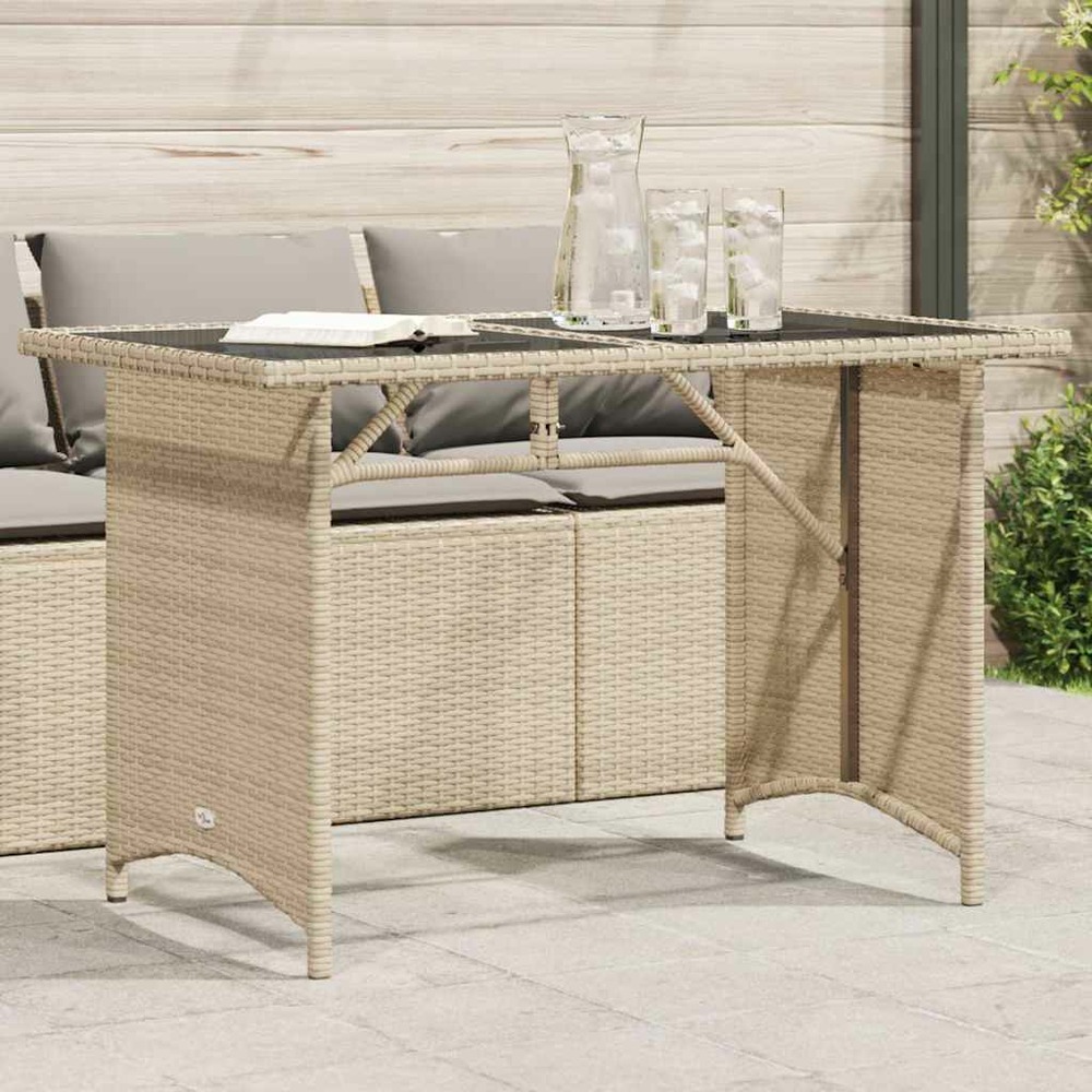 Table de jardin avec dessus en verre beige 110x68x70 cm rotin