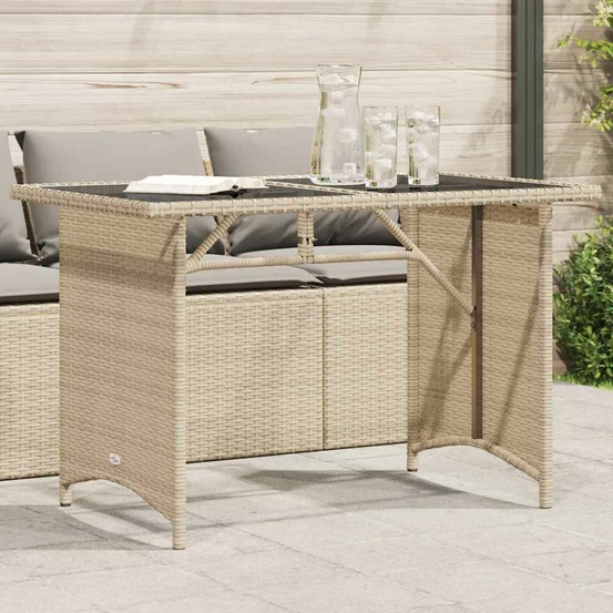 Table de jardin avec dessus en verre beige 110x68x70 cm rotin