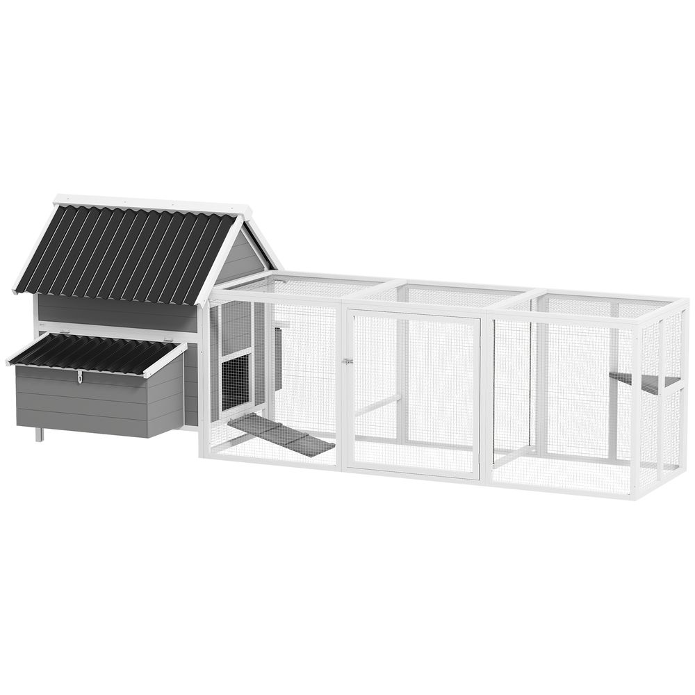 Grand poulailler en bois et grillage 283 x 133,5 x 112 cm gris pour 7 à 10 poules