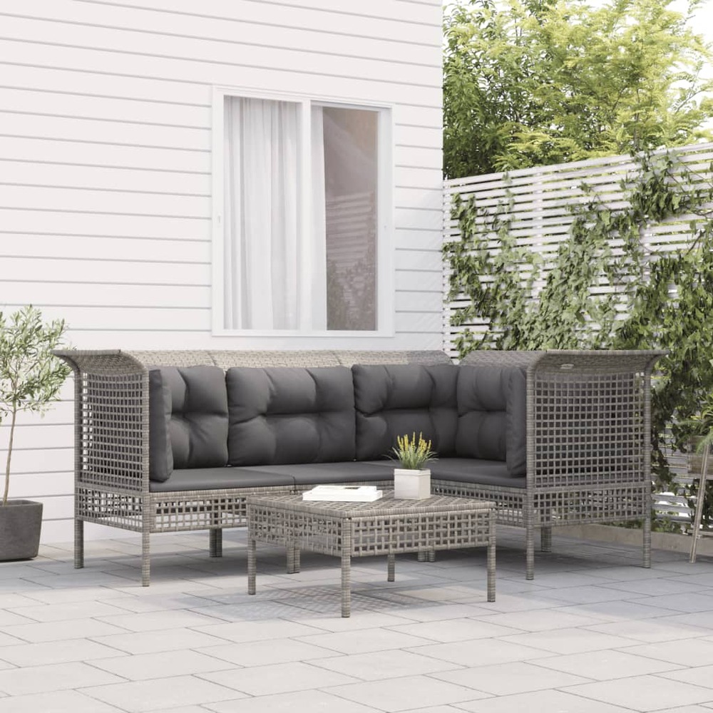 Salon de jardin 5 pcs avec coussins gris résine tressée