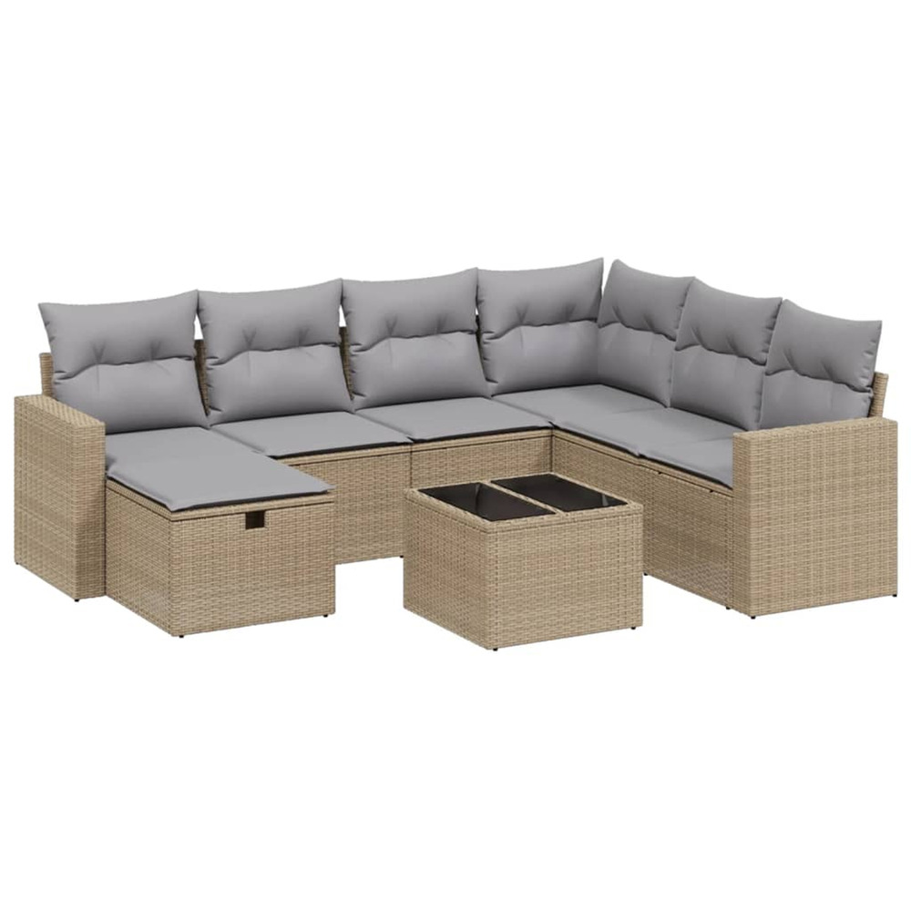 Salon de jardin avec coussins 8pcs mélange beige résine tressée