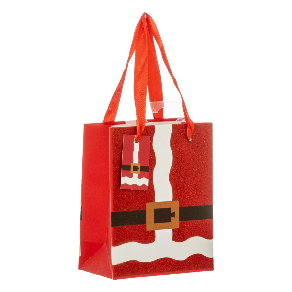 Sac cadeau imprimé taille mini tenue de père noël paillettes rouge