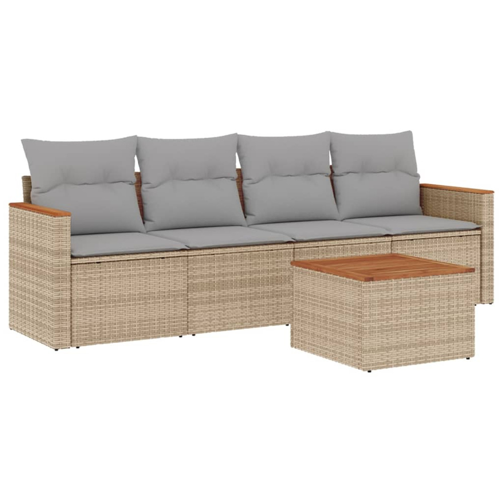 Salon de jardin avec coussins 5pcs mélange beige résine tressée