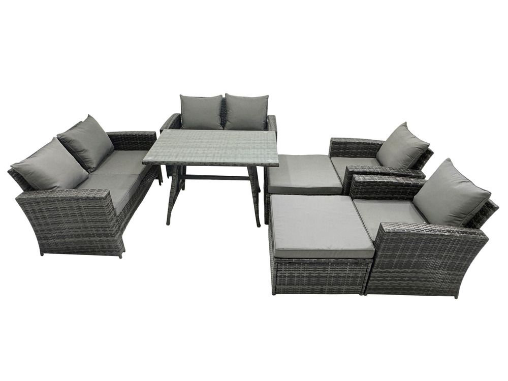 8 places ensemble de canapé en rotin extérieur avec table à manger canapé à deux places 2 grand tabourets fauteuil gris foncé mixte