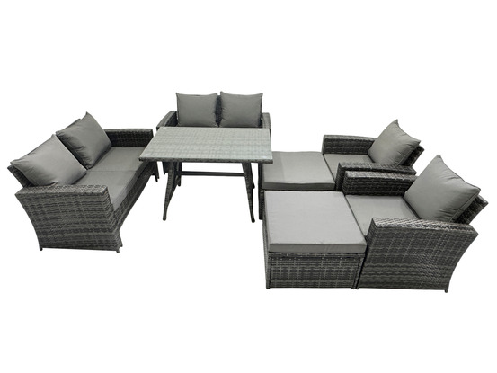 8 places ensemble de canapé en rotin extérieur avec table à manger canapé à deux places 2 grand tabourets fauteuil gris foncé mixte