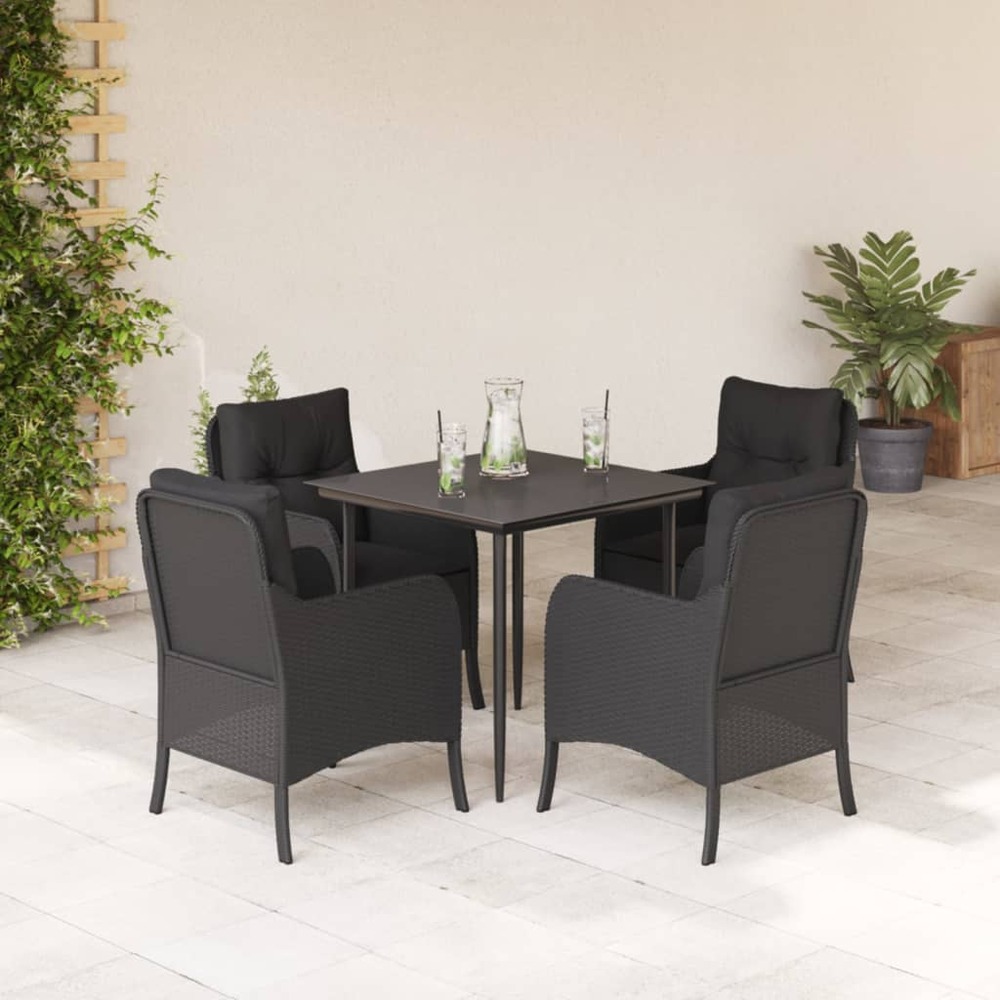 Ensemble à manger de jardin coussins 5pcs noir résine tressée