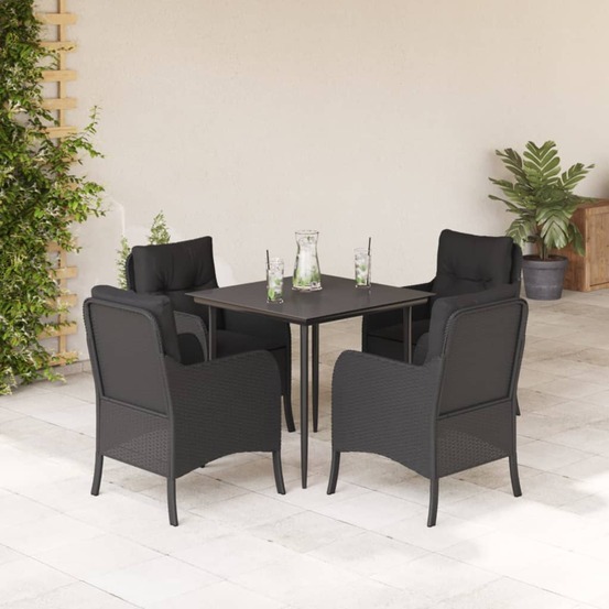 Ensemble à manger de jardin coussins 5pcs noir résine tressée