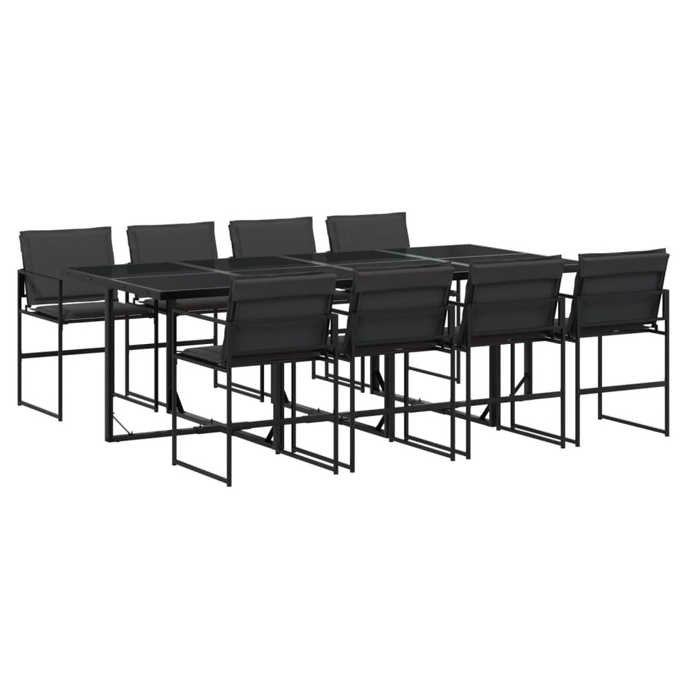 Ensemble à manger de jardin avec coussins 9 pcs noir textilène