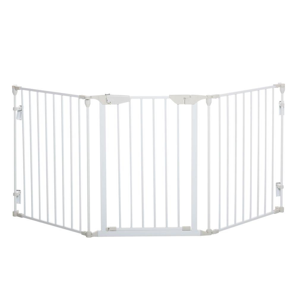 Barrière de sécurité chien métal blanc 180 x 74,5 cm pour porte escalier pliable