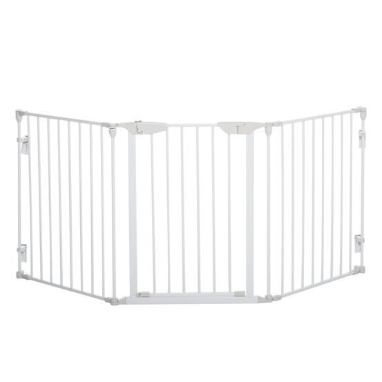Barrière de sécurité chien métal blanc 180 x 74,5 cm pour porte escalier pliable