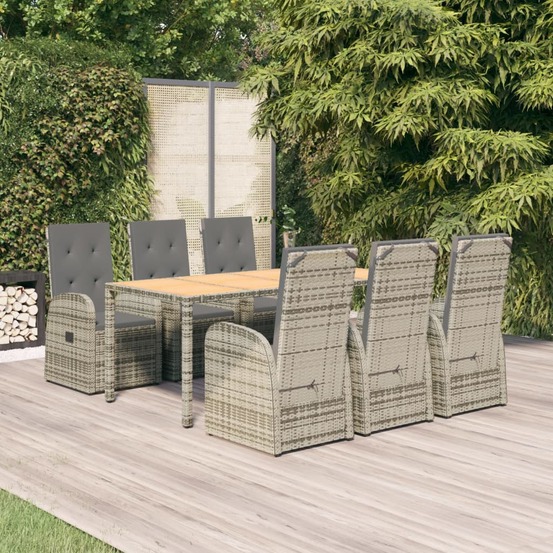 Ensemble à manger de jardin et coussins 7 pcs gris rotin