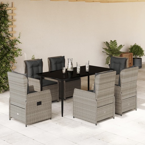 Ensemble à manger de jardin et coussins 7 pcs gris clair rotin