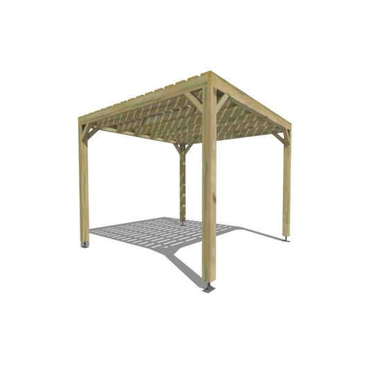 Pergola bois • 3m x 3m • indépendante • sens profondeur • platelage bois • livraison comprise