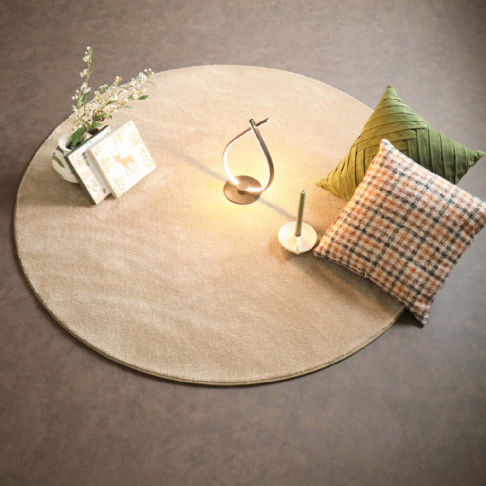 Tapis rond doux - hypnose beige nude - galon beige foncé - ø 120 cm