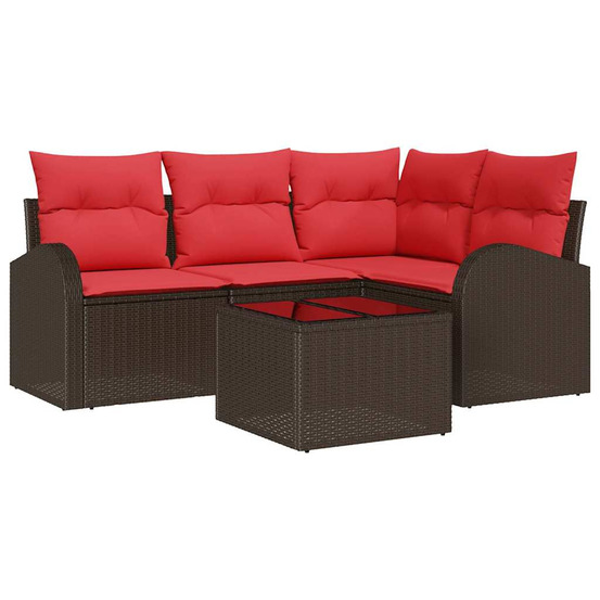 Ensemble de canapé de jardin 5 pcs marron polyrotin