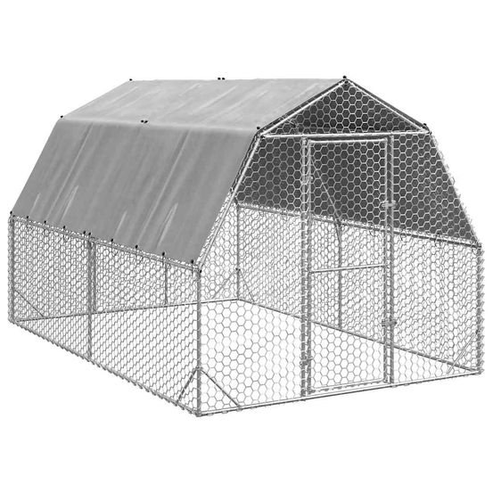 Enclos poulailler 10 m² acier galvanisé avec toit de protection pour jardin argent