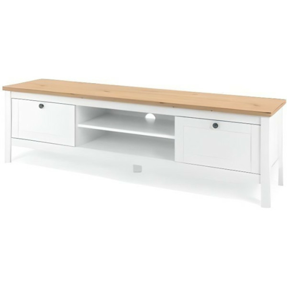 Meuble tv 2 tiroirs - décor chene artisan et blanc - l 160 x p 45 x h 40 cm - bergen