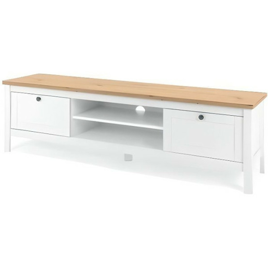 Meuble tv 2 tiroirs - décor chene artisan et blanc - l 160 x p 45 x h 40 cm - bergen