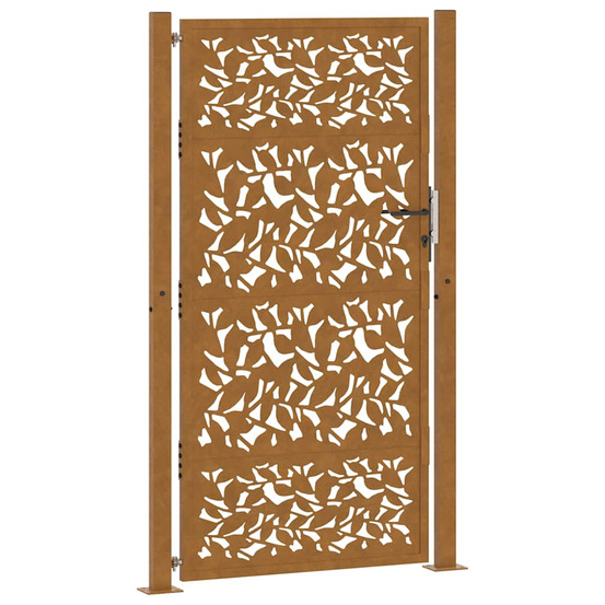 Portail de jardin 105 x 180 cm en acier patiné avec motif feuille