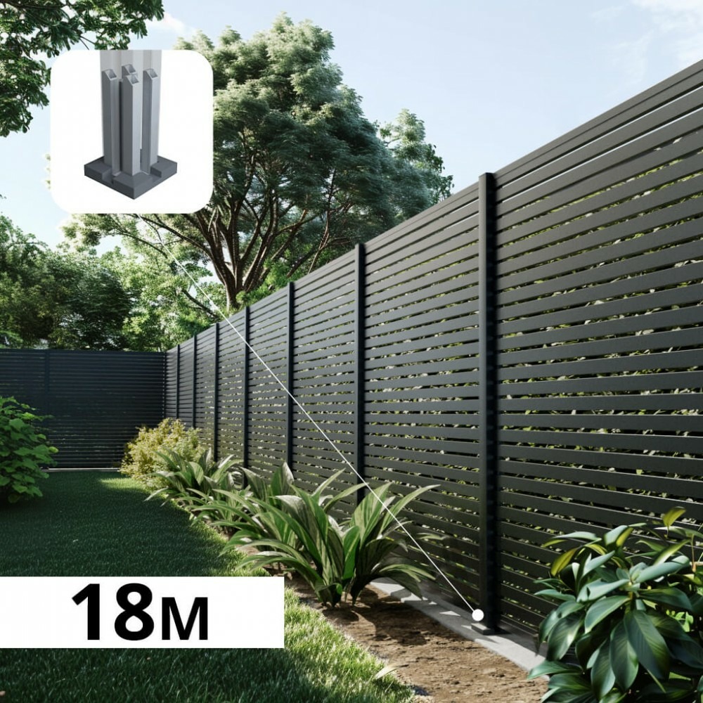 Kit clôture ajourée aluminium olinda anthracite 18,33x1,8m poteaux sur platines - dimension des lames : 21x45x1780 mm