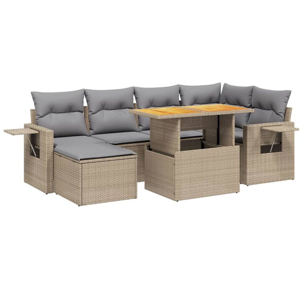 Salon de jardin avec coussins 7 pcs beige résine tressée