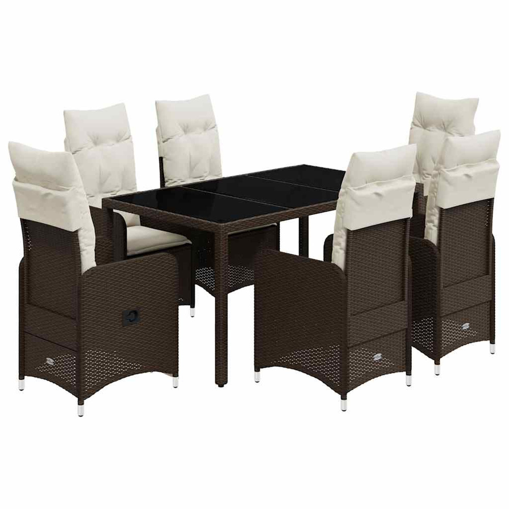 Ensemble de bistro de jardin 7 pcs coussins marron poly rotin