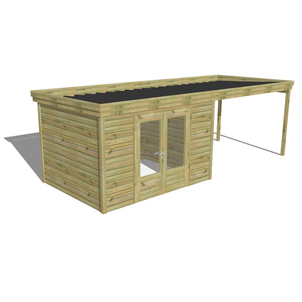Abri de jardin bois pin traité autoclave 27mm - 6,94x2,64m / 18m2 - bac acier - abri français