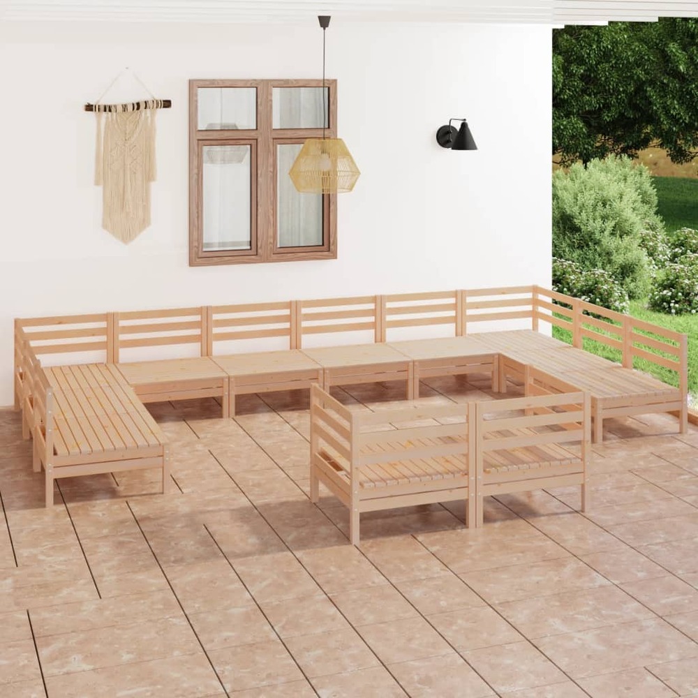 Salon de jardin 12 pcs bois de pin massif