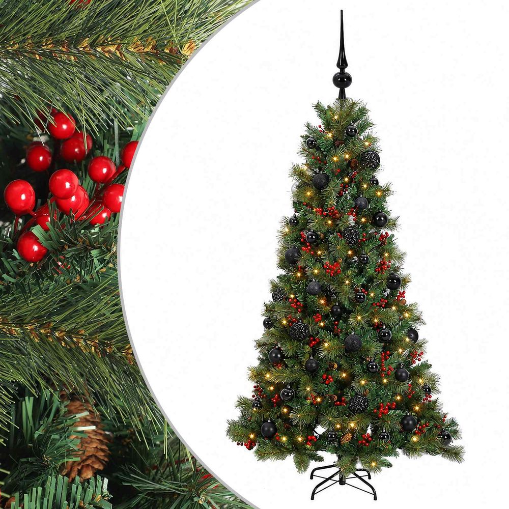 Sapin de noël artificiel avec boules 150 cm 150 led blanc chaud