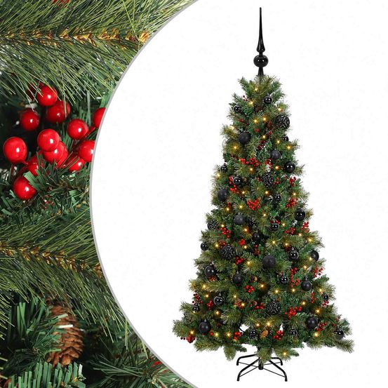 Sapin de noël artificiel avec boules 150 cm 150 led blanc chaud