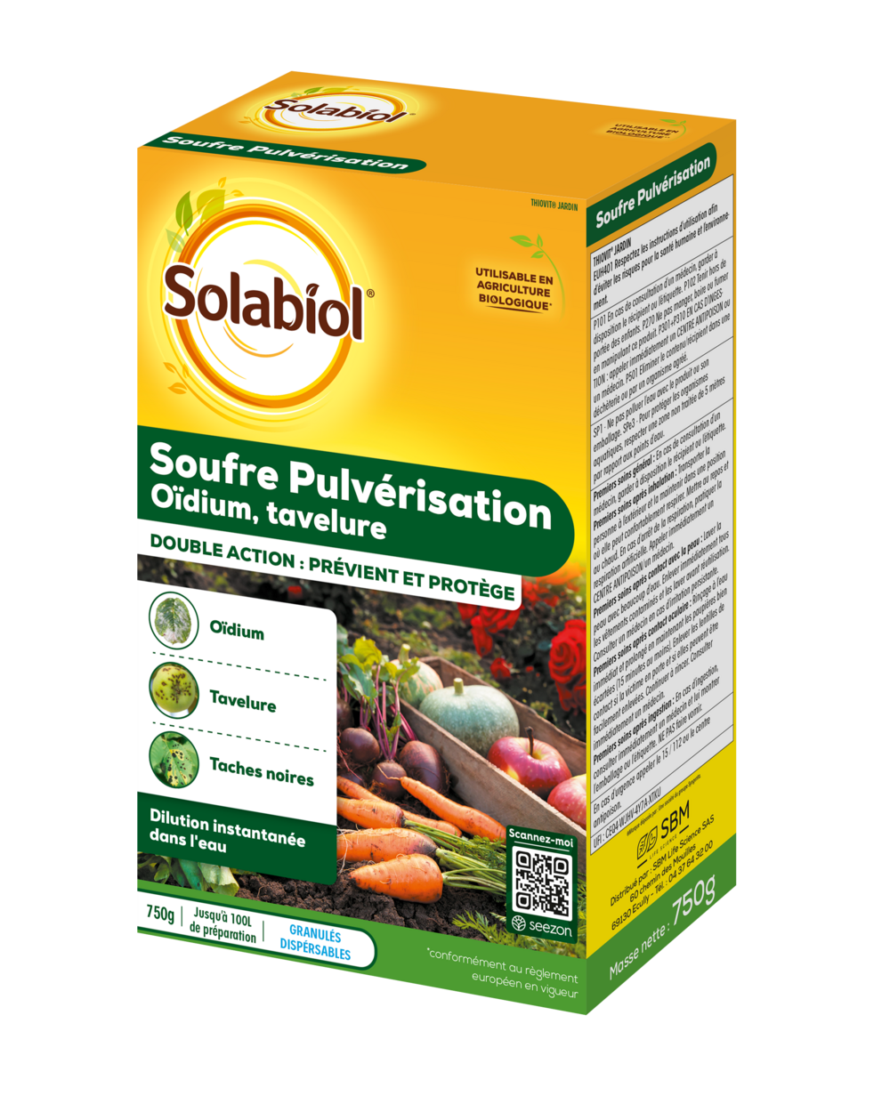 Sopul750 - souffre pulvérisation - 750g - jusqu' a 100l de solution - préventive et curative - utilisable en agriculture biologique