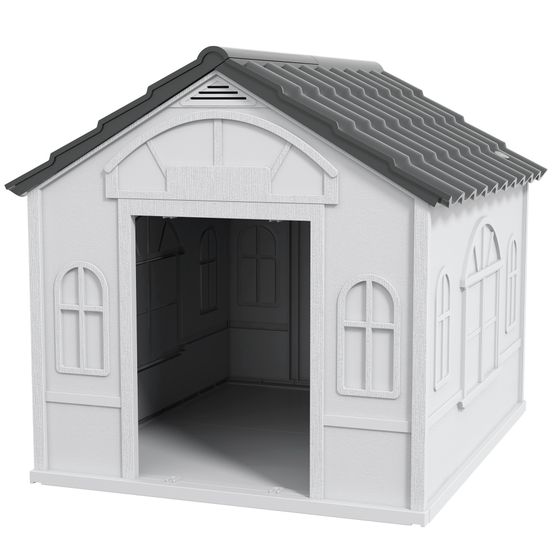 Niche chien extérieur pp gris 84,2 x 98,2 x 82 cm pour chiens moyens et grands toit incliné