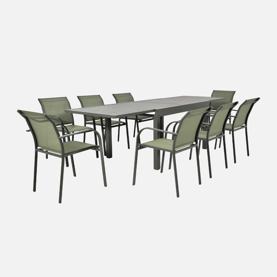 Table de jardin extensible, 8 fauteuils, aluminium et textilene
