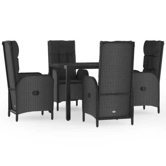 Ensemble à manger de jardin coussins 5pcs noir résine tressée