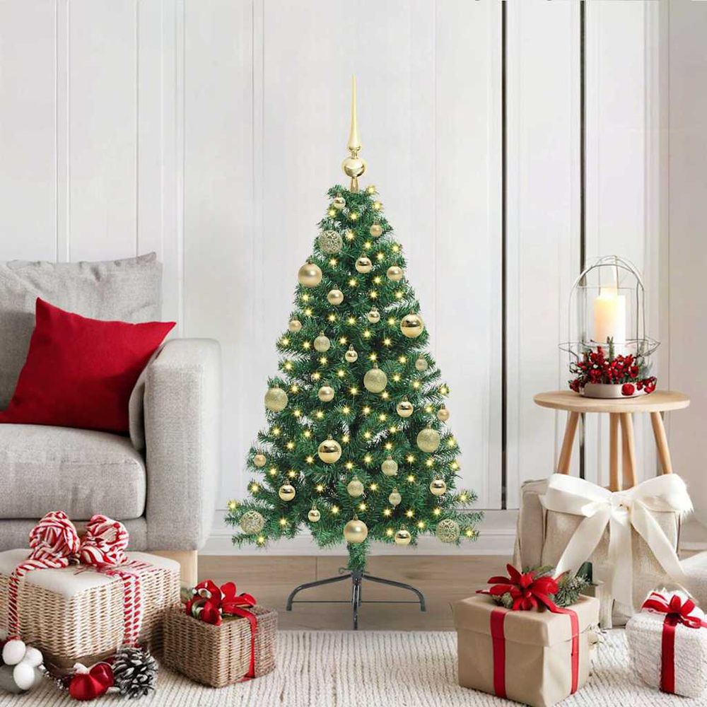 Petit sapin de noël moderne 120 cm, entièrement équipé avec lumières led et boules