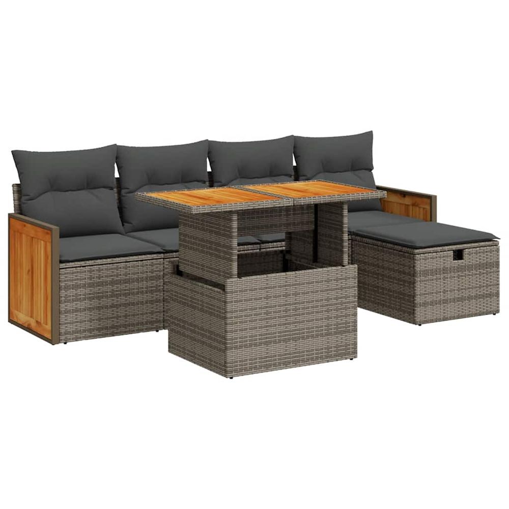 Salon de jardin 6 pcs avec coussins gris résine tressée