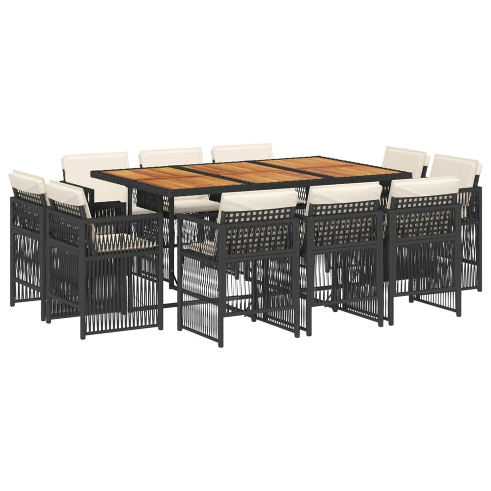 Ensemble à manger de jardin 11 pcs coussins noir résine tressée