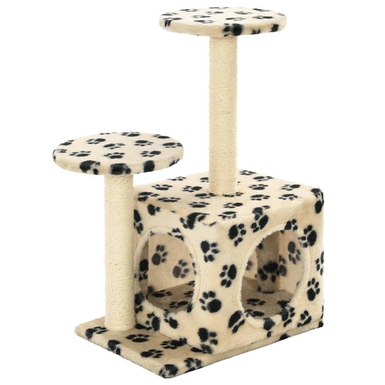 Arbre à chat avec griffoir en sisal 60 cm beige motif de pattes