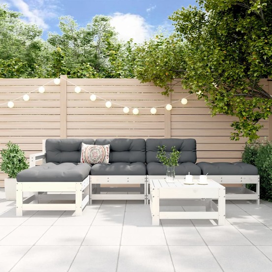 Salon de jardin 6 pcs blanc bois de pin massif