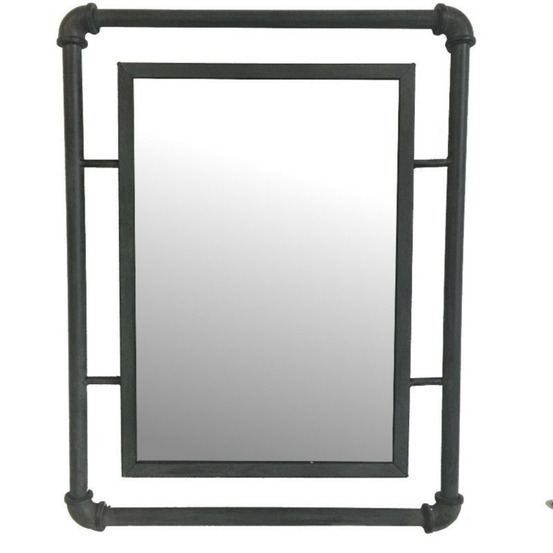 Miroir rectangulaire indutriel vintage mural métal gris 42 x 54 cm
