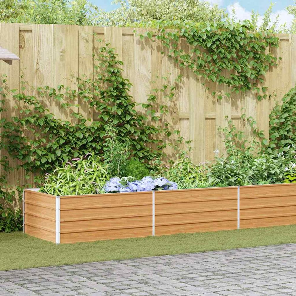Lit de jardin dimension maximale acier galvanisé solide pour grande culture extérieure marron 600x80x45cm