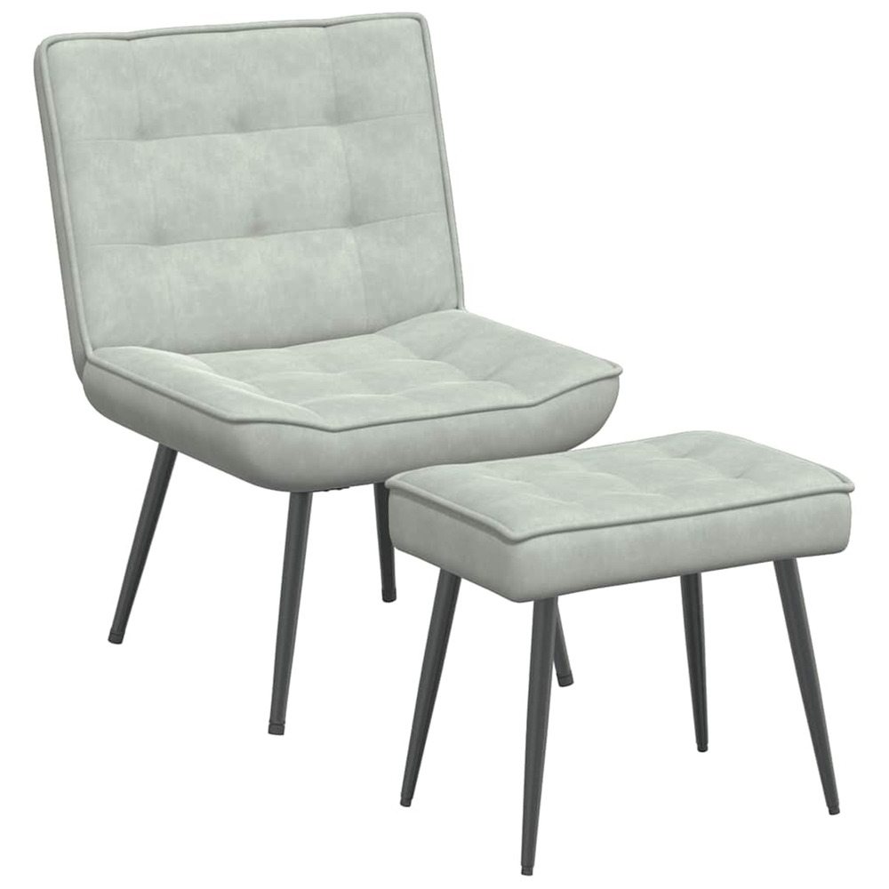 Chaise de relaxation avec tabouret gris clair velours