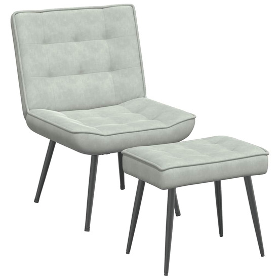 Chaise de relaxation avec tabouret gris clair velours