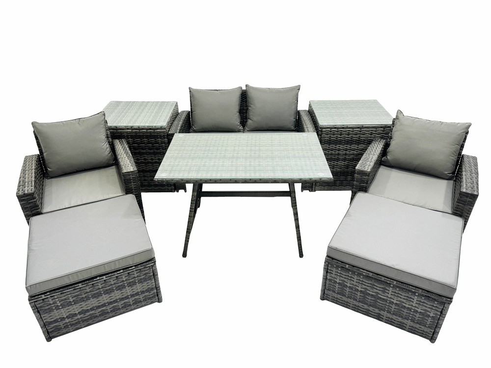 Ensemble de meubles de jardin avec table à manger rectangulaire fauteuil canapé 2 places 2 grand tabourets 2 tables d'appoint