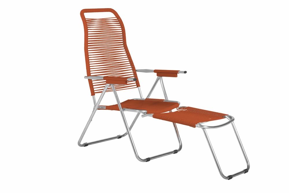 Fauteuil/Transat relax - Spaghetti - alu. brut pvc orange - L.127/168xl.60xH.73/108cm