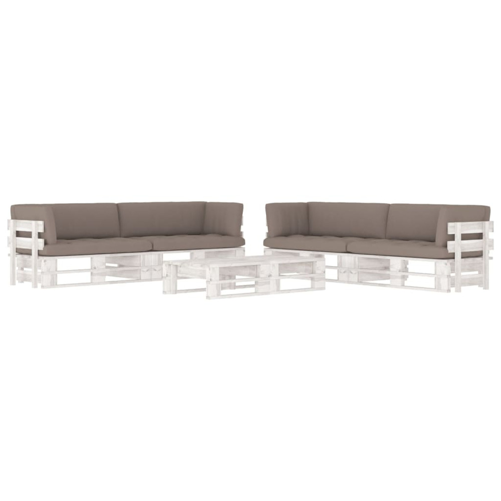 Salon de jardin palette 6 pcs et coussins pin imprégné de blanc