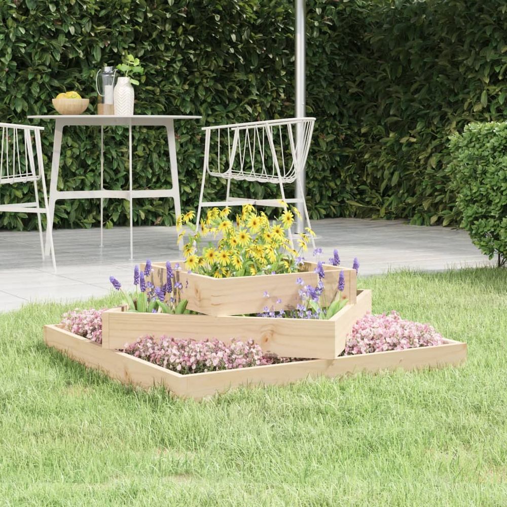Carré potager 3 niveaux bois de pin massif pour jardin 83x83x27cm