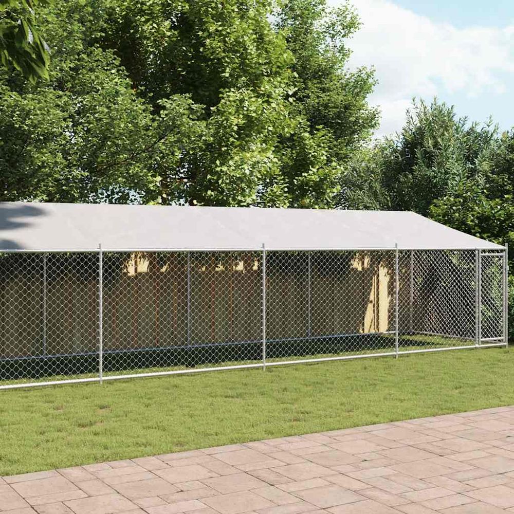 Enclos chenil xxl pour chien acier galvanisé avec toit jardin 12x2x2m