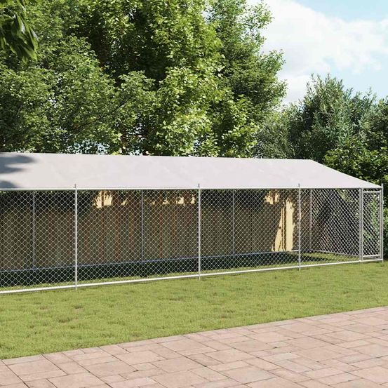 Enclos chenil xxl pour chien acier galvanisé avec toit jardin 12x2x2m
