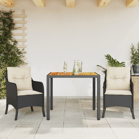 Ensemble à manger de jardin avec coussins 3 pcs noir